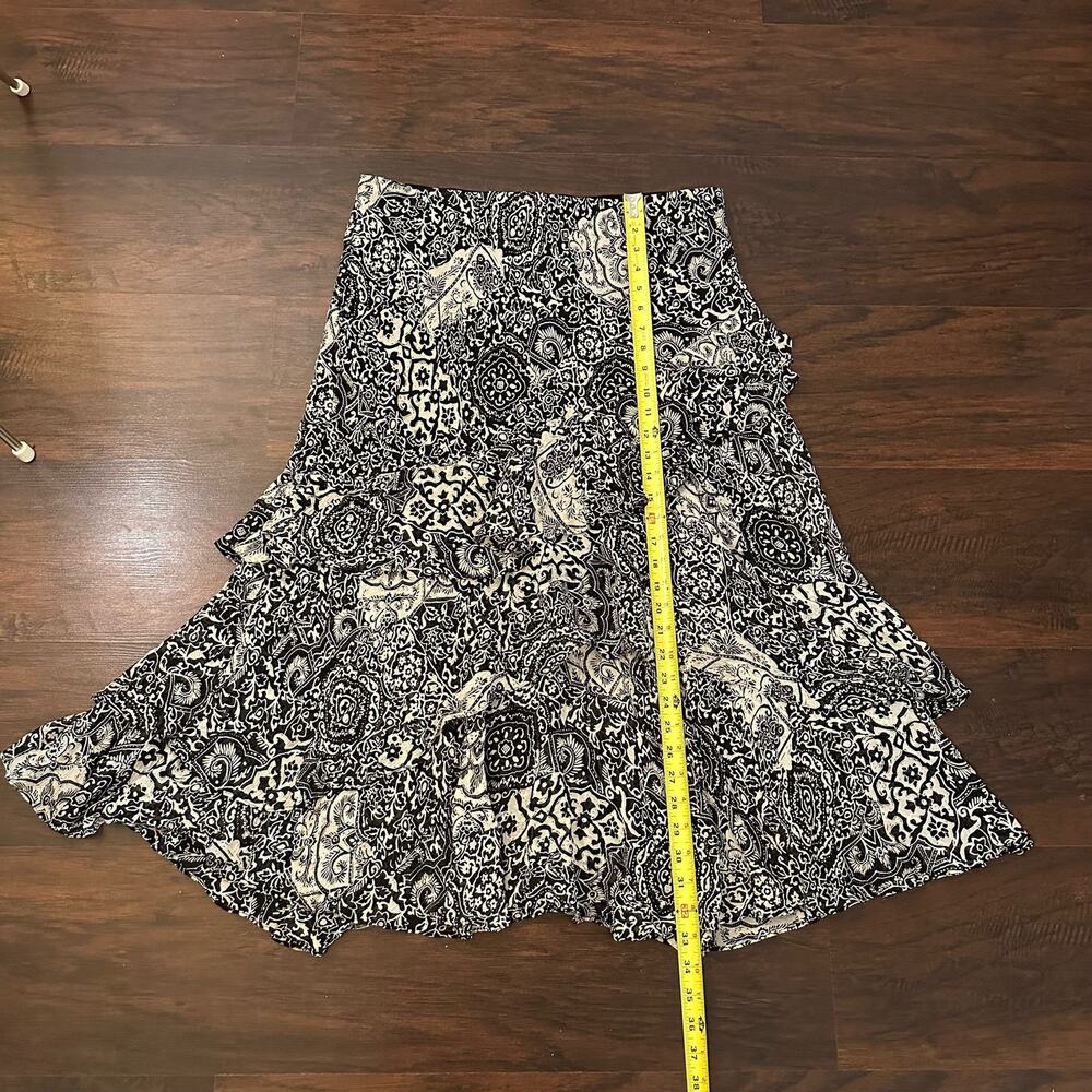 Lauren Ralph Lauren black & cream silk midi skirt size L - Picture 7 of 8
